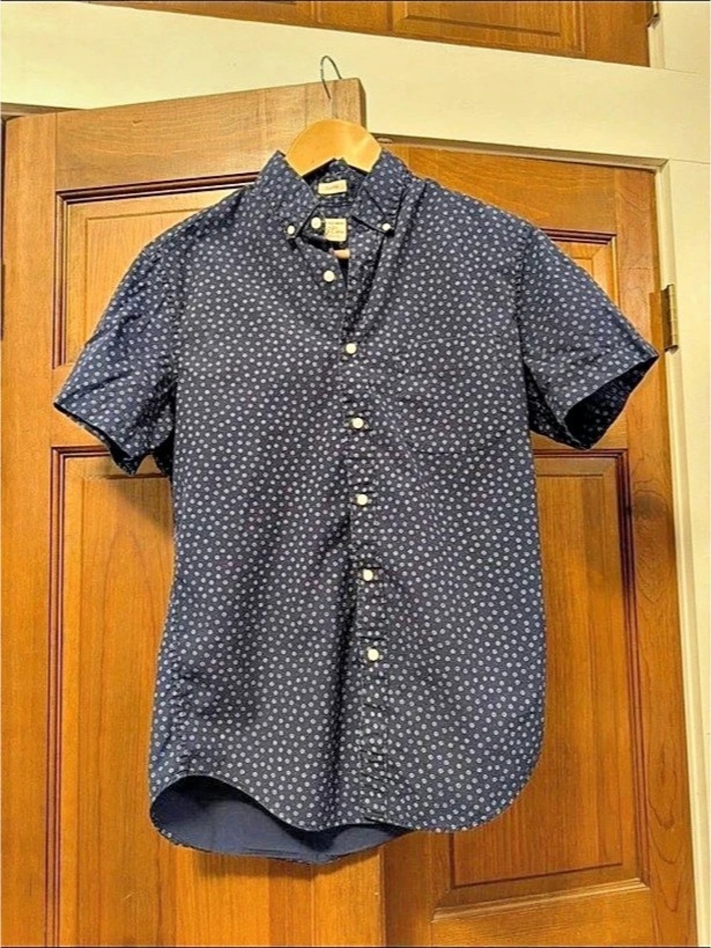 J.Crew Classic Stretch Short Sleeve Button-Up Navy Floral Shirt Blue & White